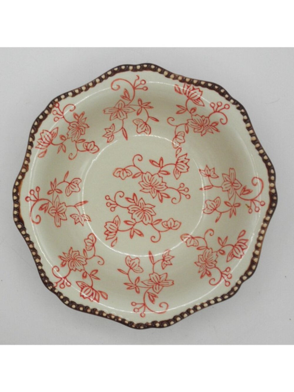Temptations Cranberry Floral Lace Scalloped Edge 7.5 Inch Cereal Bowls Set of 4 - Picture 3 of 9
